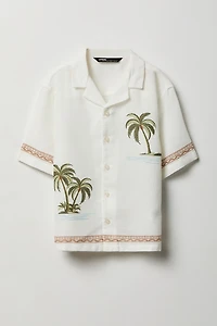 Boys Tropical Print Button-Up Boxy Top