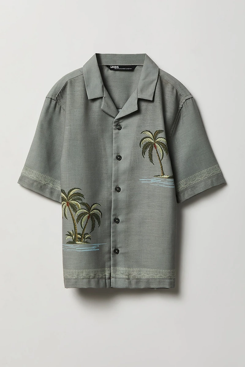 Boys Tropical Print Button-Up Boxy Top