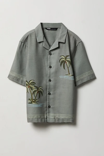 Boys Tropical Print Button-Up Boxy Top