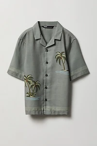 Boys Tropical Print Button-Up Boxy Top
