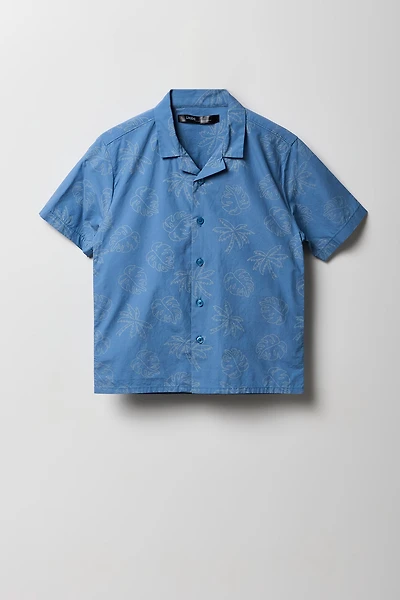 Boys Tropical Print Button-Up Top