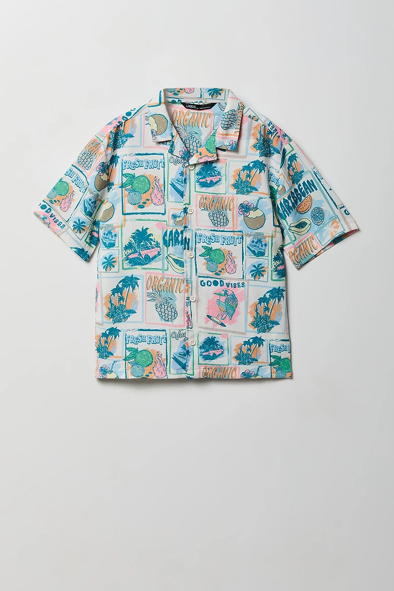 Boys Printed Flowy Button-Up Top