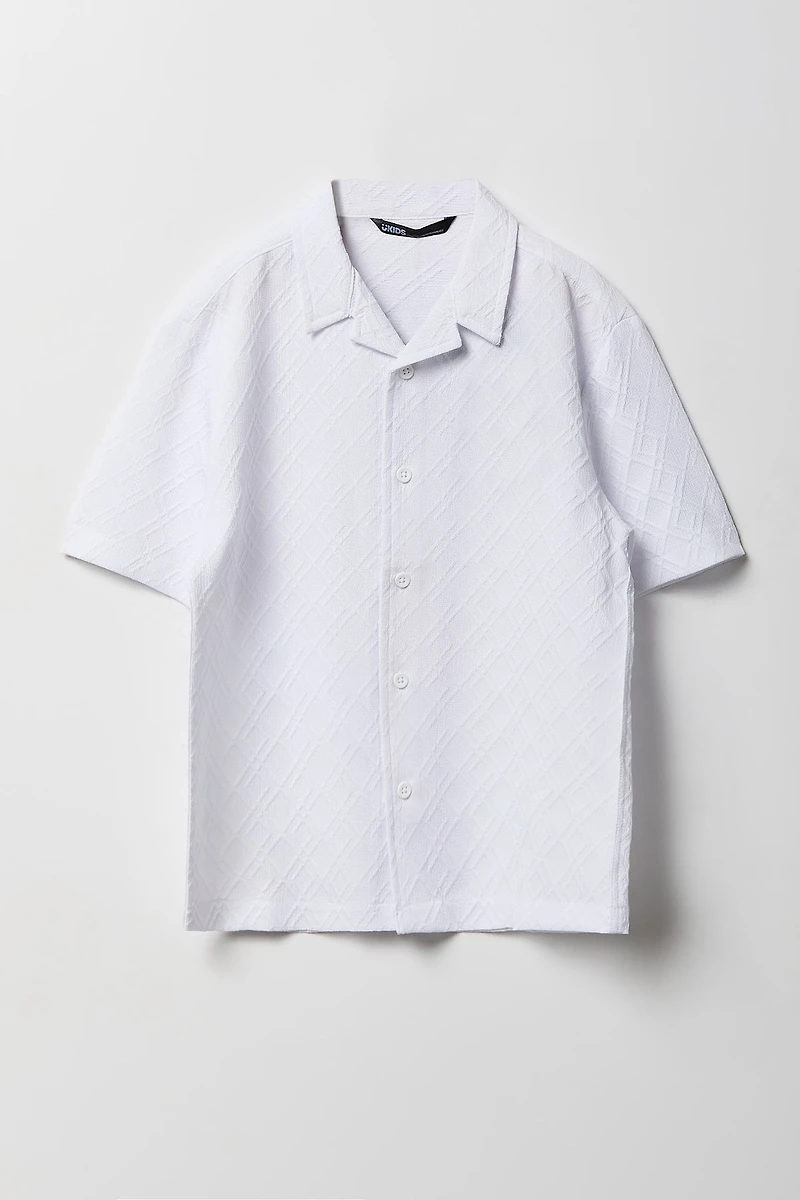 Boys Textured Button-Up Collared Top