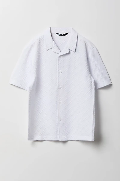 Boys Textured Button-Up Collared Top