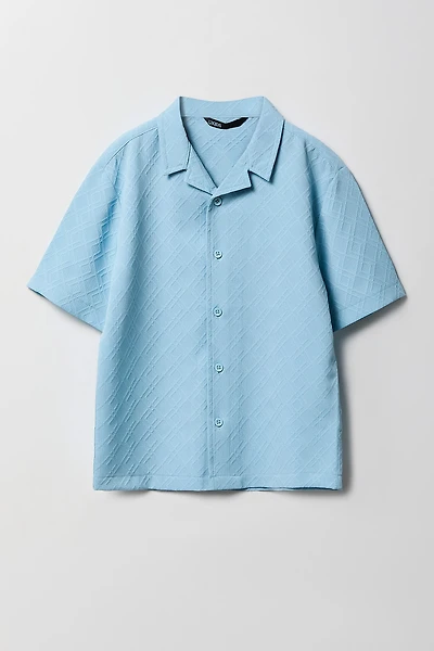 Boys Textured Button-Up Collared Top