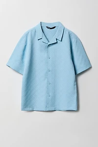 Boys Textured Button-Up Collared Top