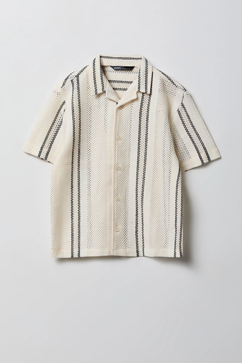 Boys Textured Striped Button-Up Top