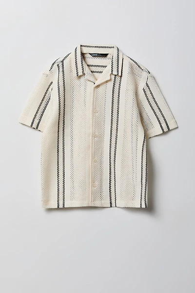 Boys Textured Striped Button-Up Top