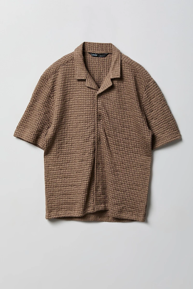 Boys Textured Waffle Button-Up Top