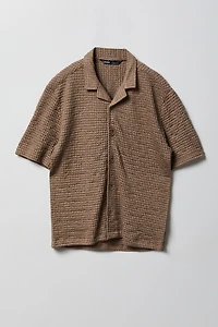 Boys Textured Waffle Button-Up Top