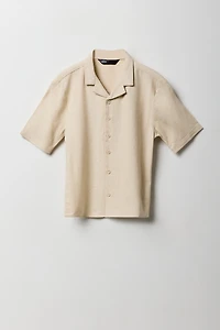 Boys Linen-Blend Button-Up Top