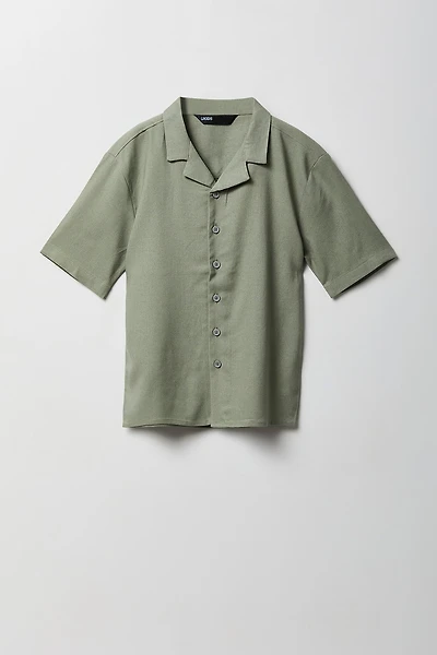 Boys Linen-Blend Button-Up Top