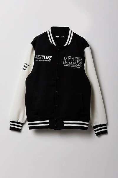 Kids Chenille Embroidered Fleece Varsity Jacket