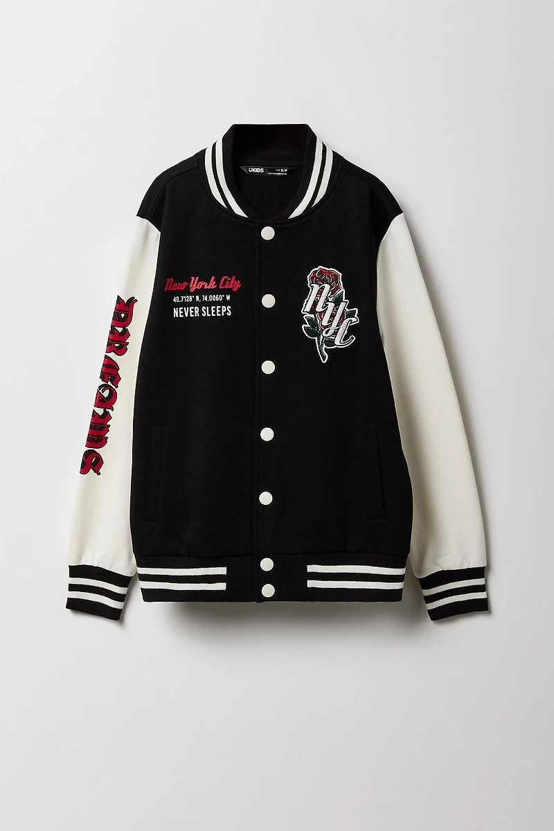 Blouson de style universitaire en molleton avec motif brodé pour enfants
