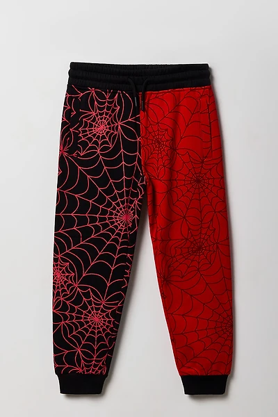Kids Spider Web Printed Colourblock Fleece Jogger