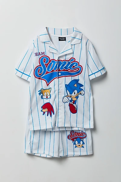 Kids Sonic Button-Up Top & Short Pajama Set