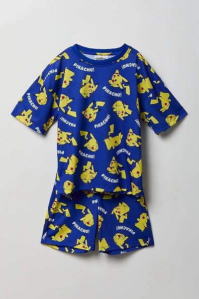 Kids Pikachu Print T-Shirt & Short Pajama Set