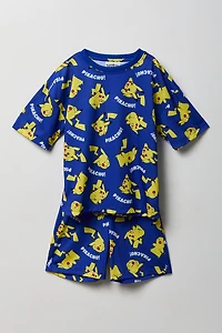 Kids Pikachu Print T-Shirt & Short Pajama Set