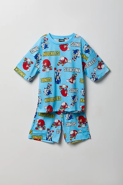 Kids Sonic & Knuckles Print T-Shirt Short Pajama Set