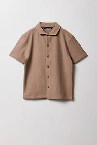 Boys Geo Textured Button-Up Boxy Top