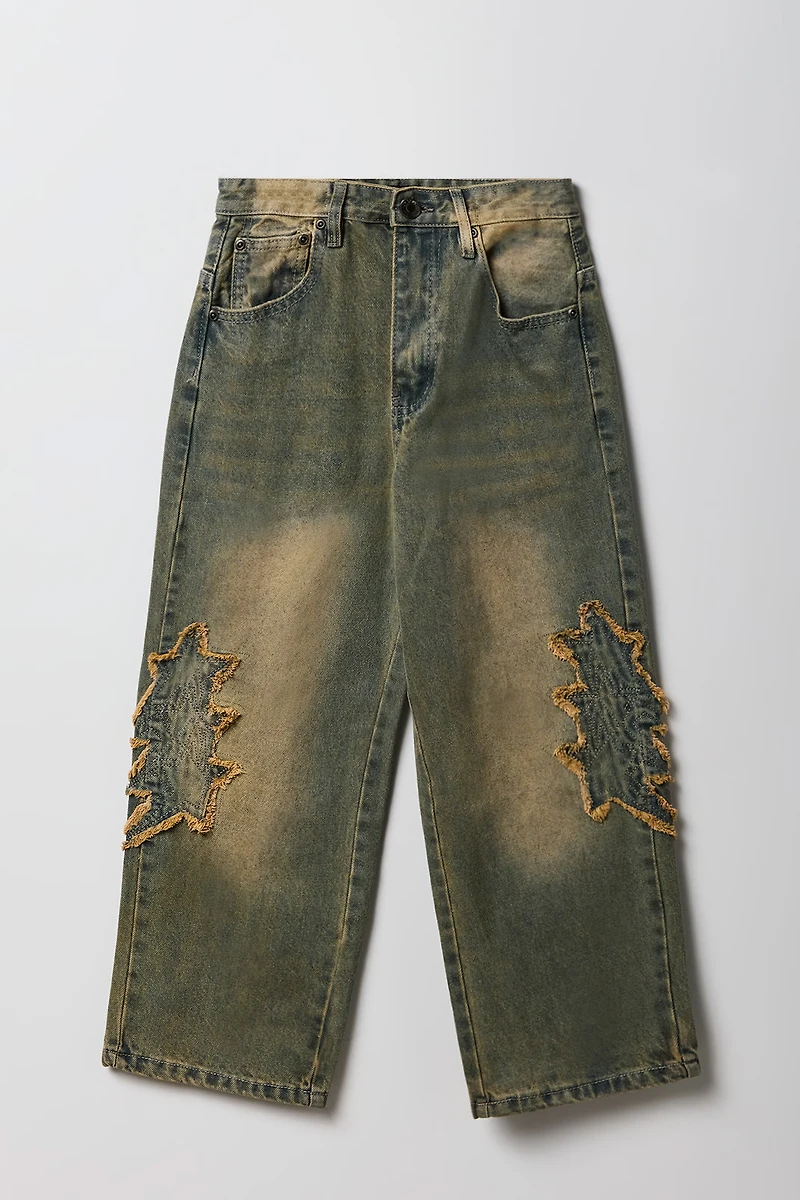 Jean baggy d'aspect usé avec appliqué d'étoile pour garçon