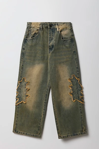 Jean baggy d'aspect usé avec appliqué d'étoile pour garçon