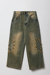 Jean baggy d'aspect usé avec appliqué d'étoile pour garçon