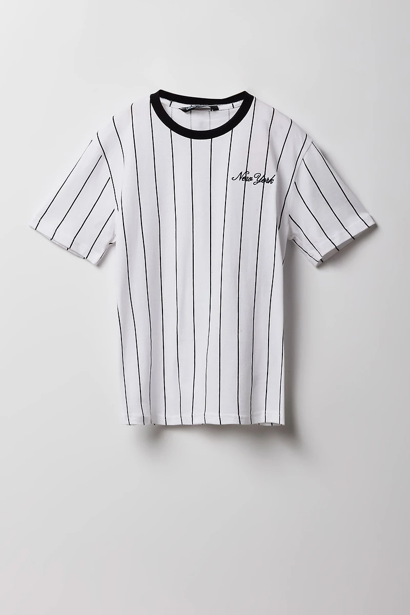 T-shirt rayé avec motif brodé NY pour enfants