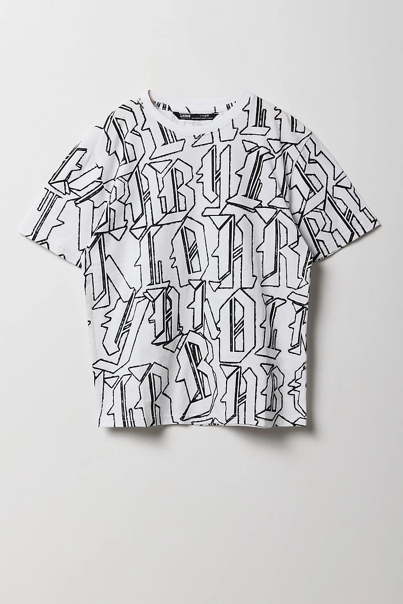 Boys Block Letter Printed T-Shirt
