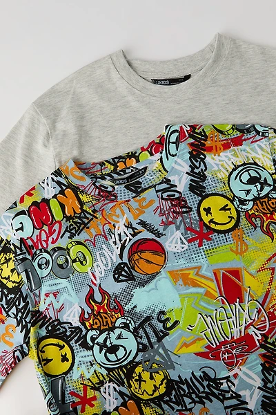 Boys Solid & Graffiti Print T-Shirt (2 Pack)