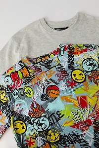 Boys Solid & Graffiti Print T-Shirt (2 Pack)