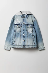 Blouson en denim imprimé avec capuchon molleton pour garçon