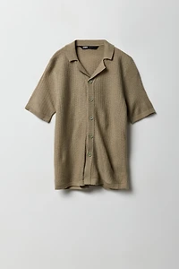 Haut boutonné en tricot texturé à manche courte pour garçons