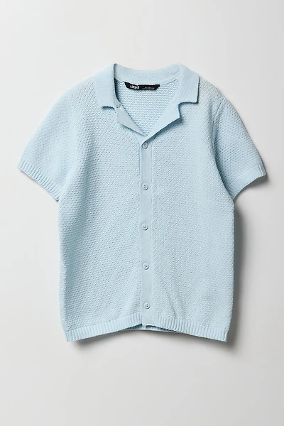 Boys Textured Knit Button-Up Top