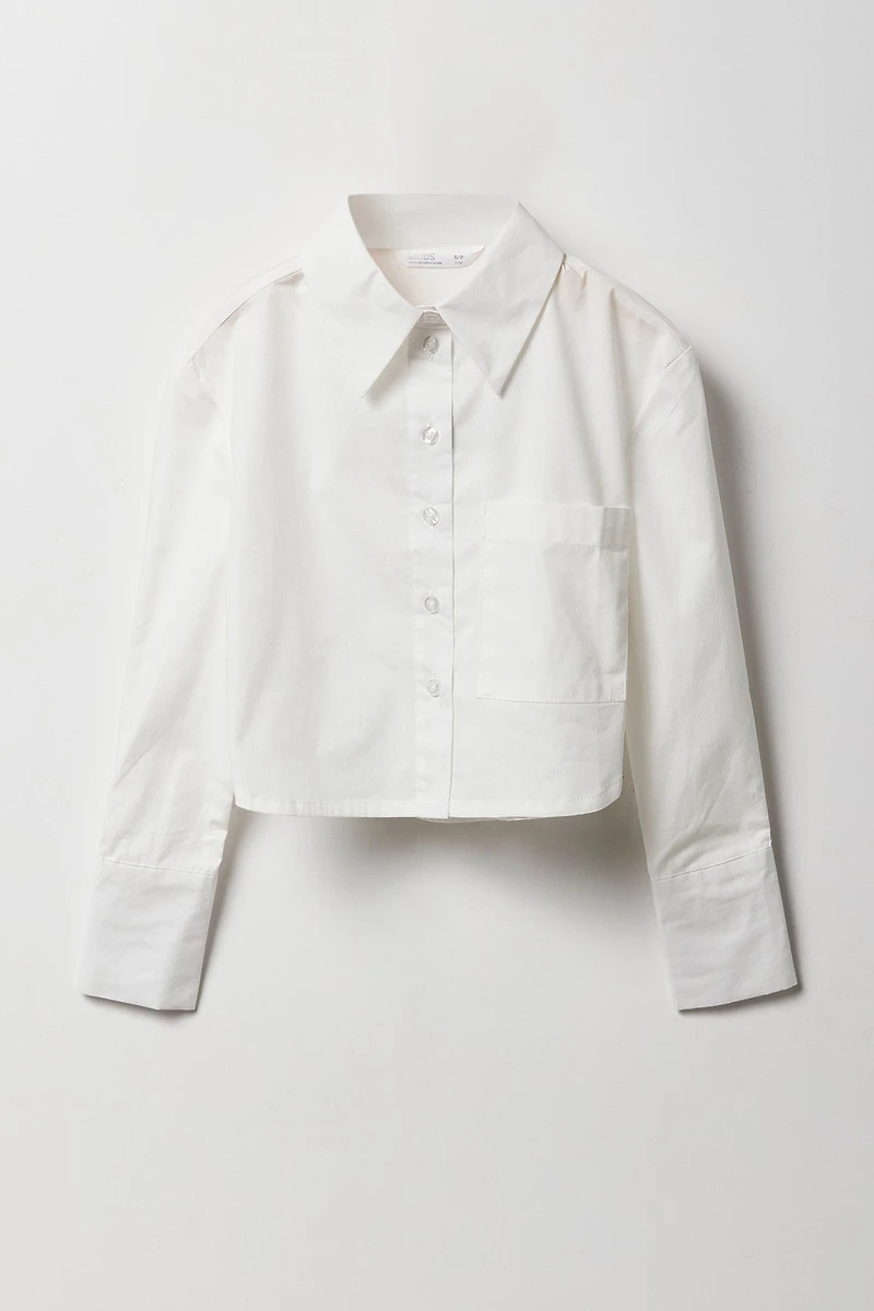 Girls Poplin Button-Up Long Sleeve Skimmer Top