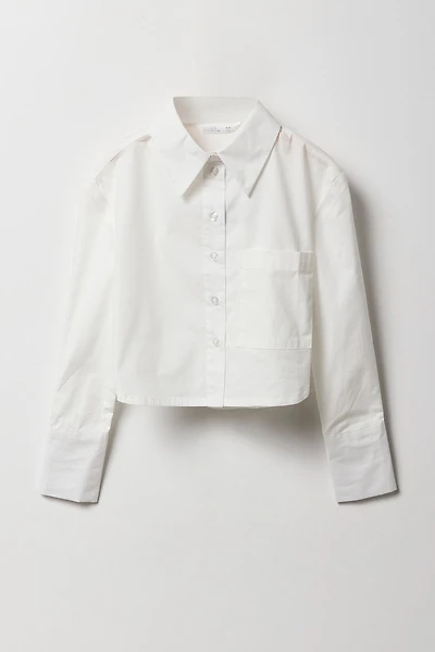 Girls Poplin Button-Up Long Sleeve Skimmer Top