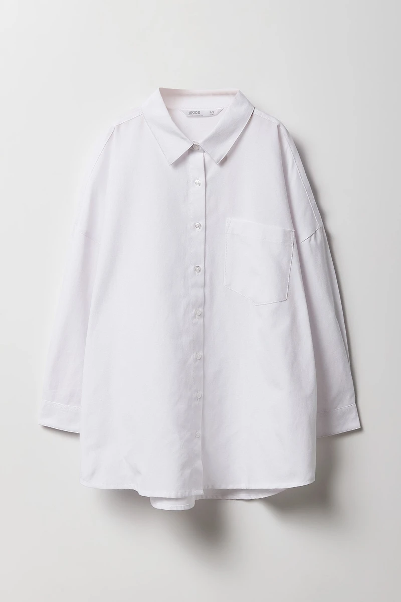 Girls Oversized Button-Up Long Sleeve Top