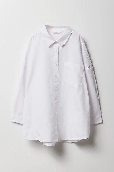 Girls Oversized Button-Up Long Sleeve Top