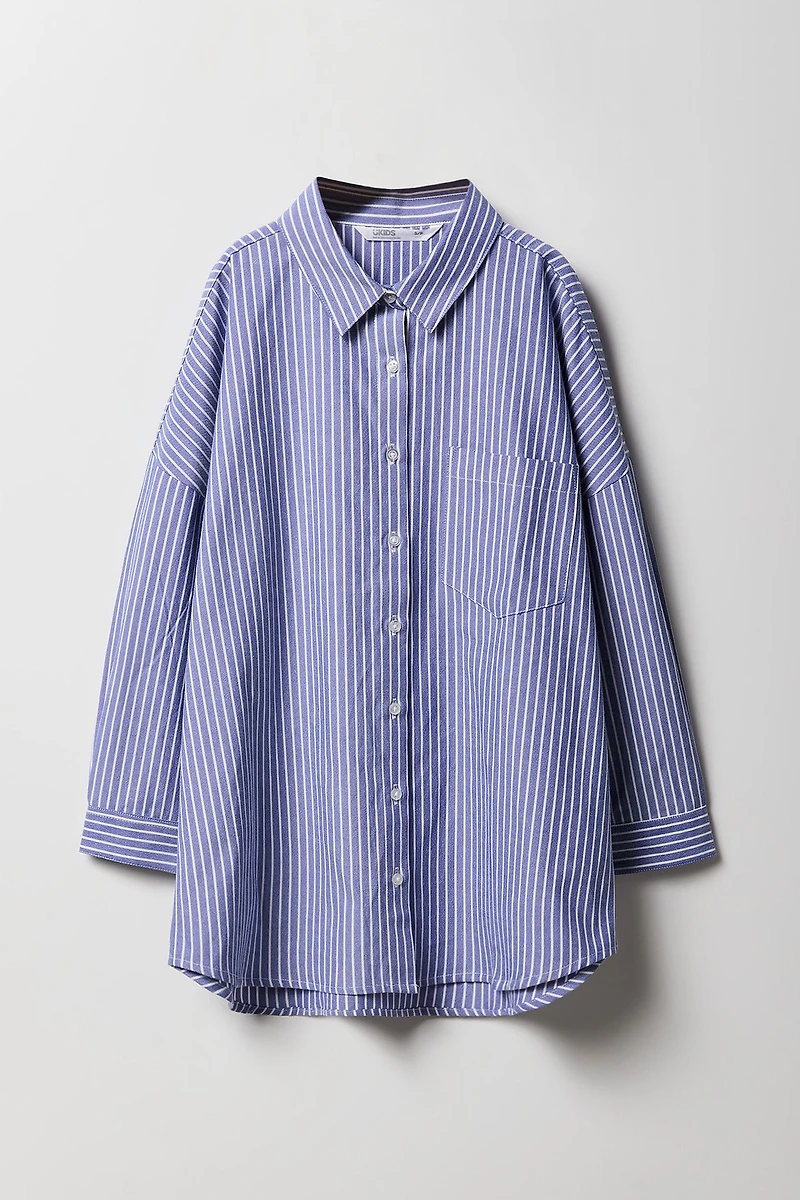 Girls Oversized Button-Up Long Sleeve Top