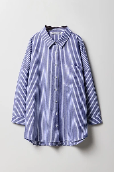 Girls Oversized Button-Up Long Sleeve Top