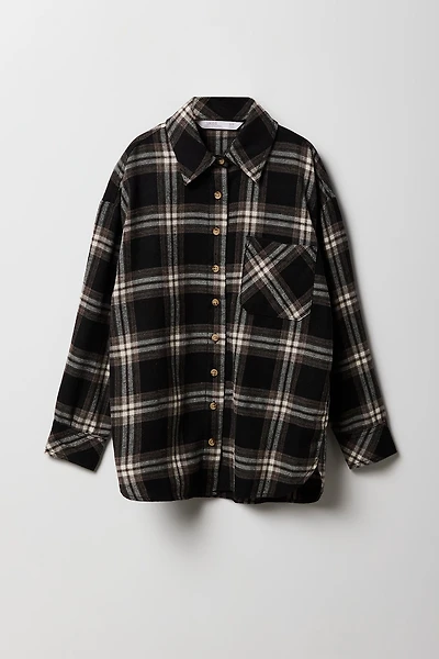 Girls Oversized Plaid Flannel Top