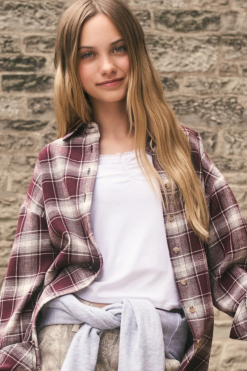 Haut surdimensionné en flanelle à carreaux pour fille