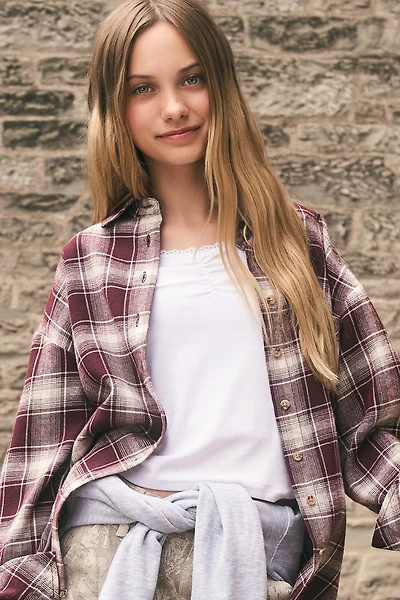 Haut surdimensionné en flanelle à carreaux pour fille