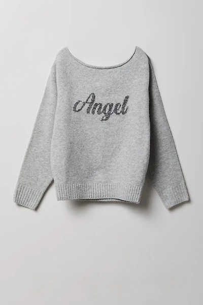 Chandail en tricot pelucheux à imprimé Angel pour fille