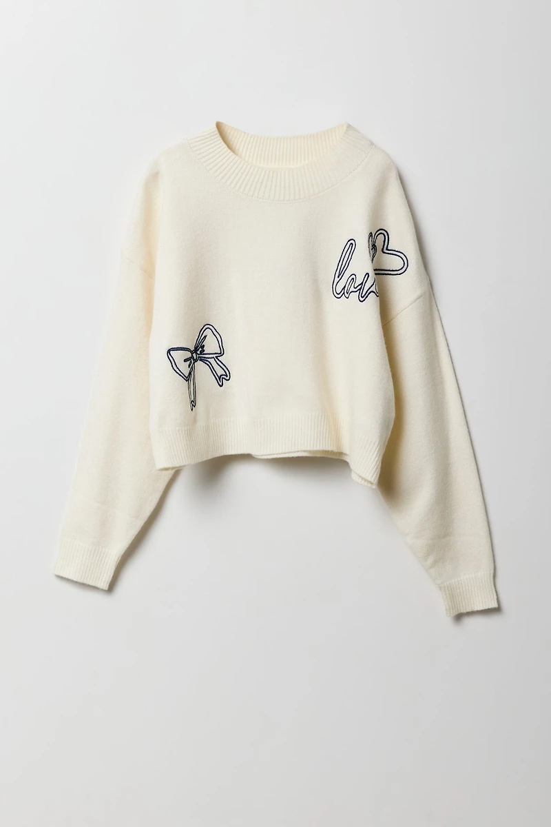 Chandail en tricot avec motif brodé pour fille