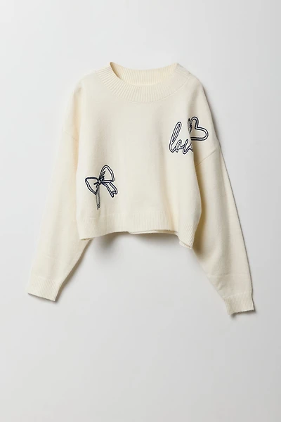 Chandail en tricot avec motif brodé pour fille