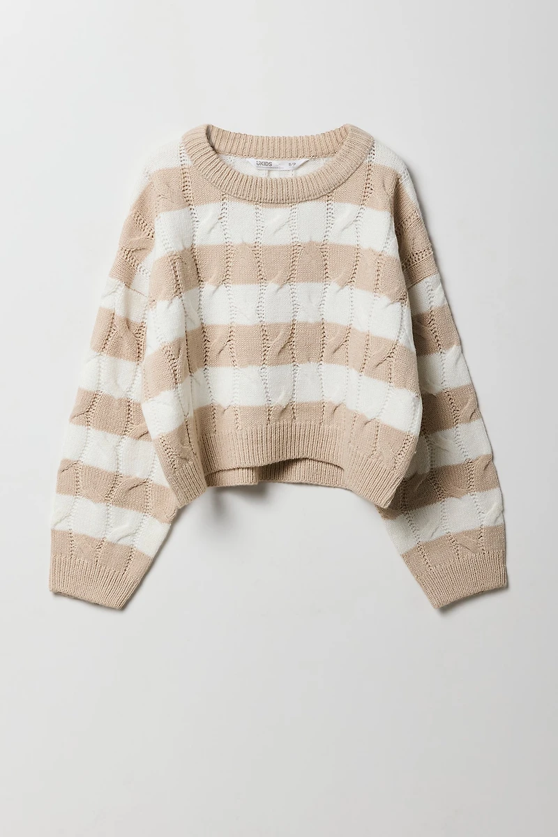 Chandail en tricot torsadé rayé pour fille