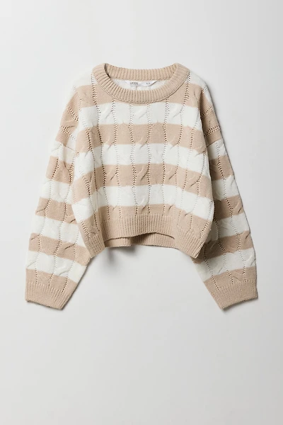 Chandail en tricot torsadé rayé pour fille