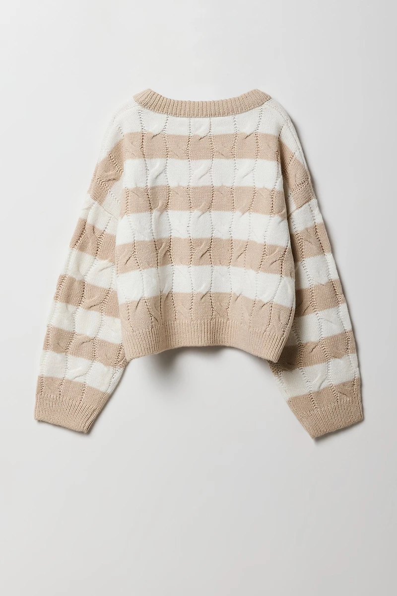 Chandail en tricot torsadé rayé pour fille