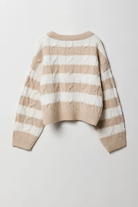 Chandail en tricot torsadé rayé pour fille